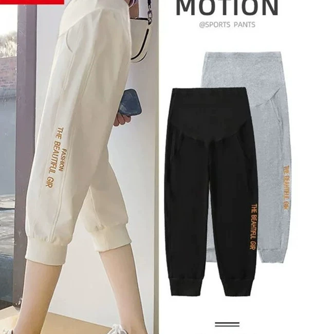 Тонкие Укороченные спортивные штаны для беременных, весенне-летние модные штаны, летняя верхняя одежда, леггинсы больших размеров для беременных, летняя одежда