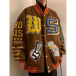 American Baseball Suit Autumn and Winter Heavy Industry Towel Embroidered American Fashion Woolen Jacket for Men and Women Couple Jacket Loose Jacket