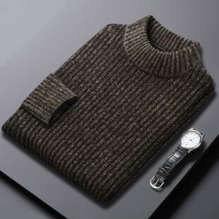 Autumn and Winter Knitted Thickened Thick Needle Sweater Middle-aged and Young Men's Half-turtleneck Chenille Imitation Mink Warm Elastic Sweater