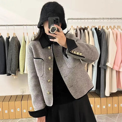 2025年秋冬季新款女装新款双面大衣女短款韩版撞色小个子毛呢外套
