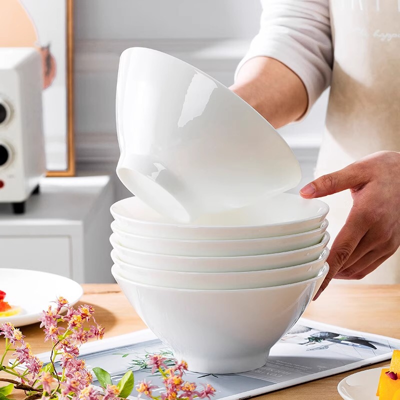 Jingdezhen Pure White Bone China Chinese-style Rake Noodle Bowl Set Anti-scalding Bucket Bowl Noodle Bowl Household Ceramic Large Noodle Bowl Jingdezhen Pure White Bone China Chinese-style Rake Noodle Bowl Set Anti-scalding Bucket Bowl Noodle Bowl Household Ceramic Large Noodle Bowl