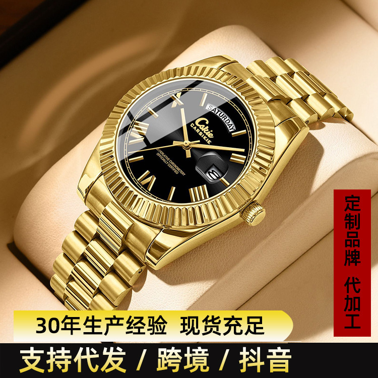 Carsikie Brand Men's Watch with Solid Steel Band, Crown, Dial, Date Display, Large Calendar, and Large Dial