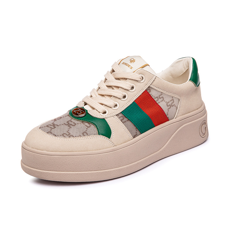 2023 Spring And Autumn New Leather Thick-soled Sneakers Women's Net red sponge cake dirty shoes European goods mesh women's shoes tide_voghion.com