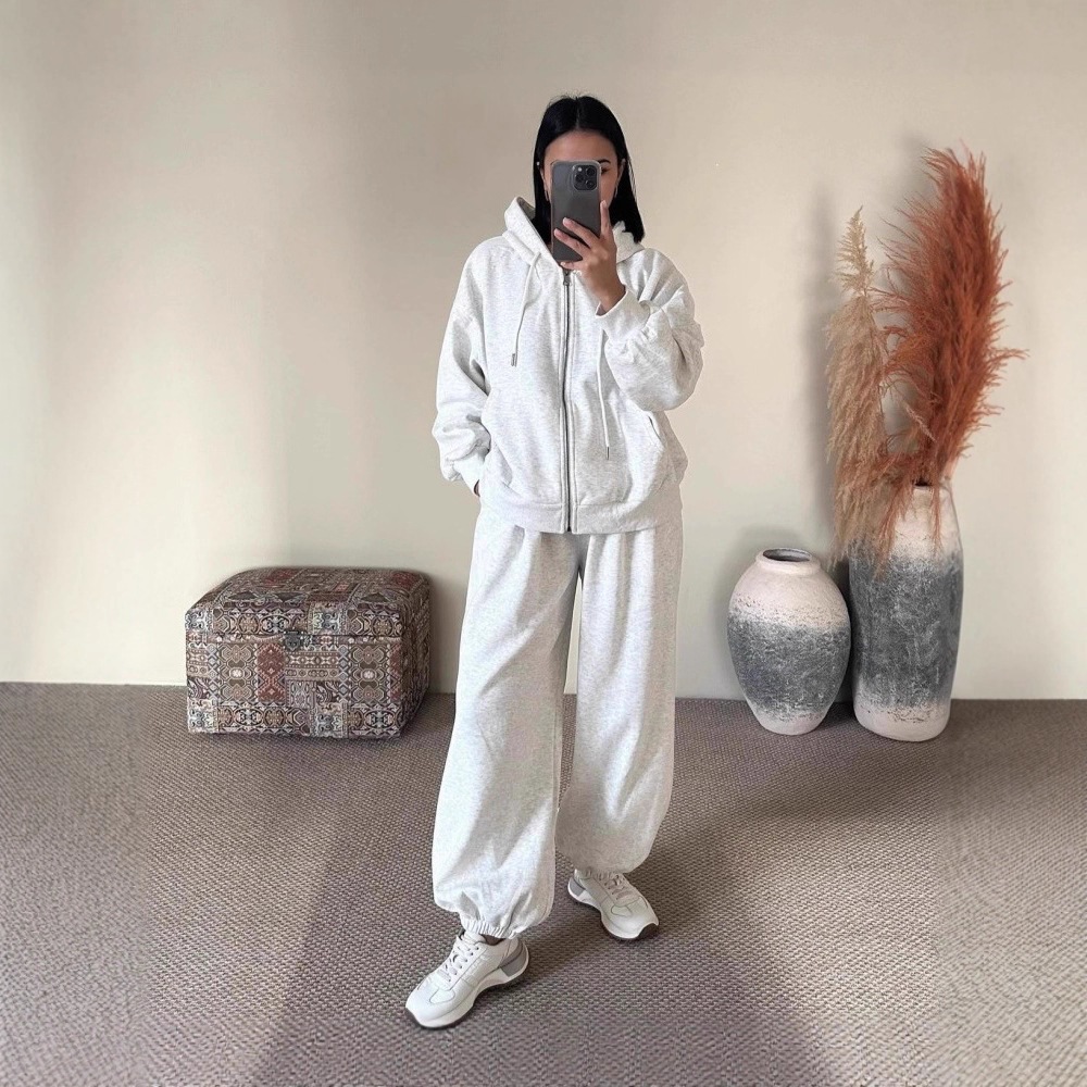 Cross-border independent brand casual sports suit, autumn loose-fitting stylish hooded slim-fit sweatshirt and sweatpants two-piece set
