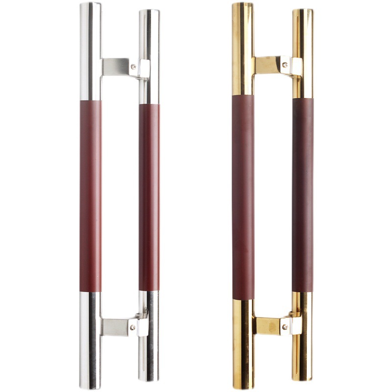 OD59 wholesale framed glass door handle stainless steel white steel door side-mounted wood grain handle titanium push-pull horseshoe feet