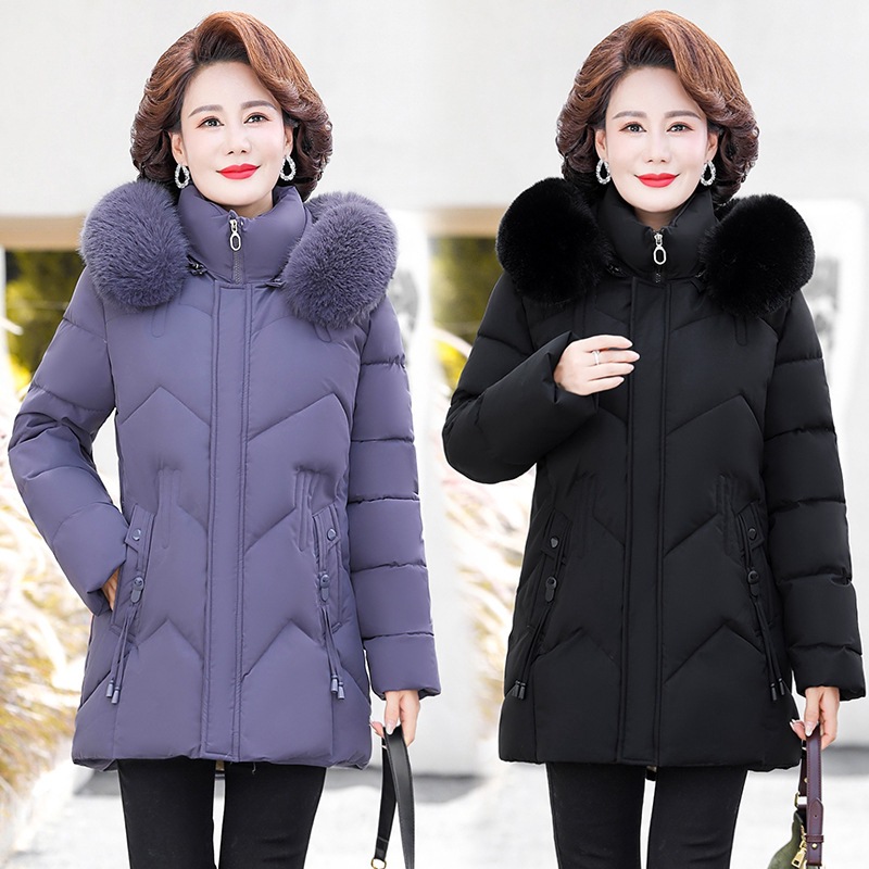 中老年棉衣女中长款加绒加厚妈妈冬装外套气质新款棉服中年人棉袄