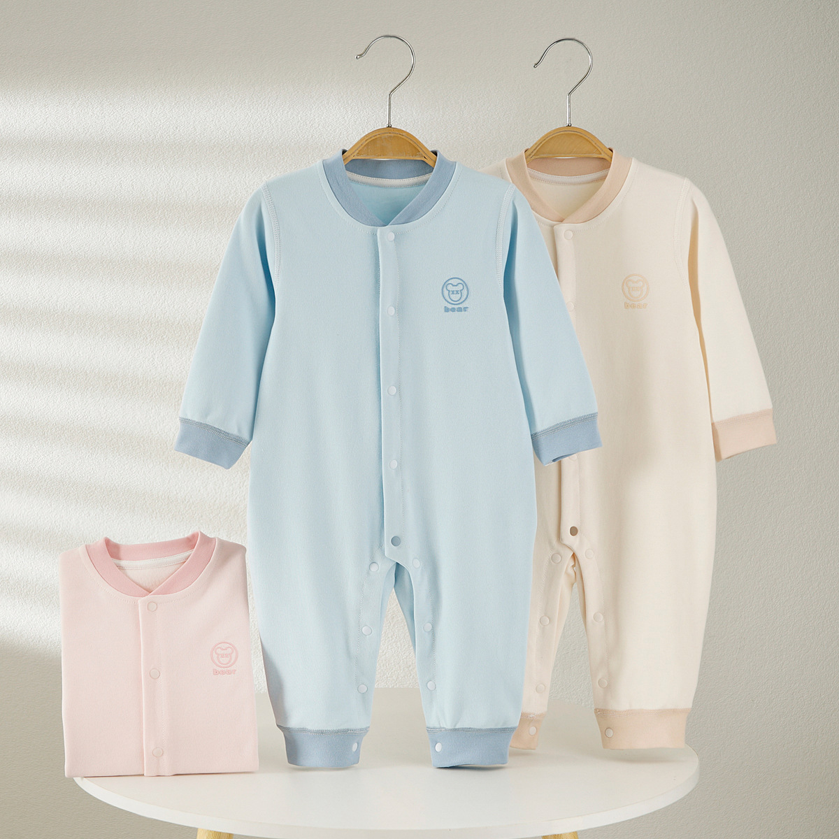 점프 수트 3 월-18 일 봄과 가을 격자  버클 모자 셔츠  점프 수트 파자마 속옷