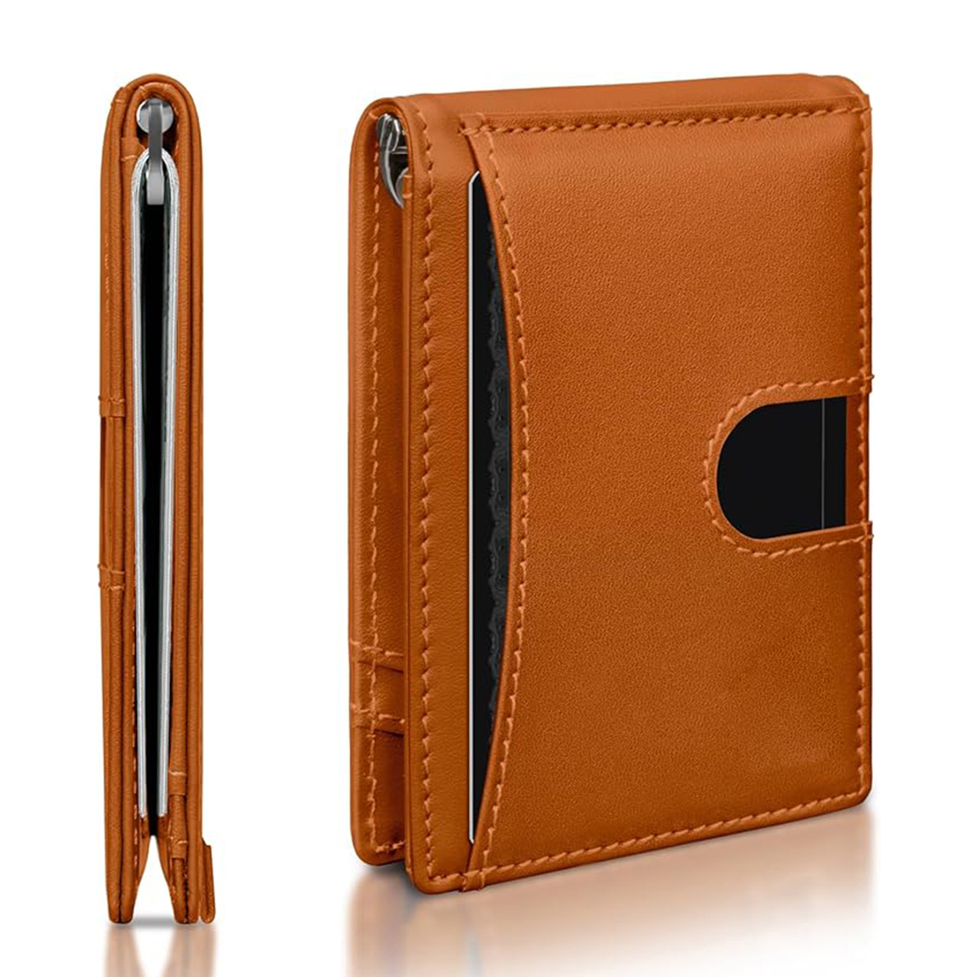 Amazon multifuncional RFID anti-robo bolsa de tarjeta ultra delgada corta de cuero bolso de cuero de negocios para hombres