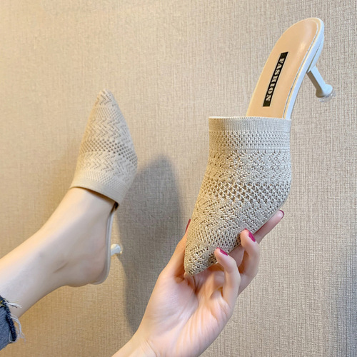 Ladies Slippers  New Model Outdoor Wear Retro Half Slipper with Rounded Toe High Heel and Thin Sole Factory Wholesale