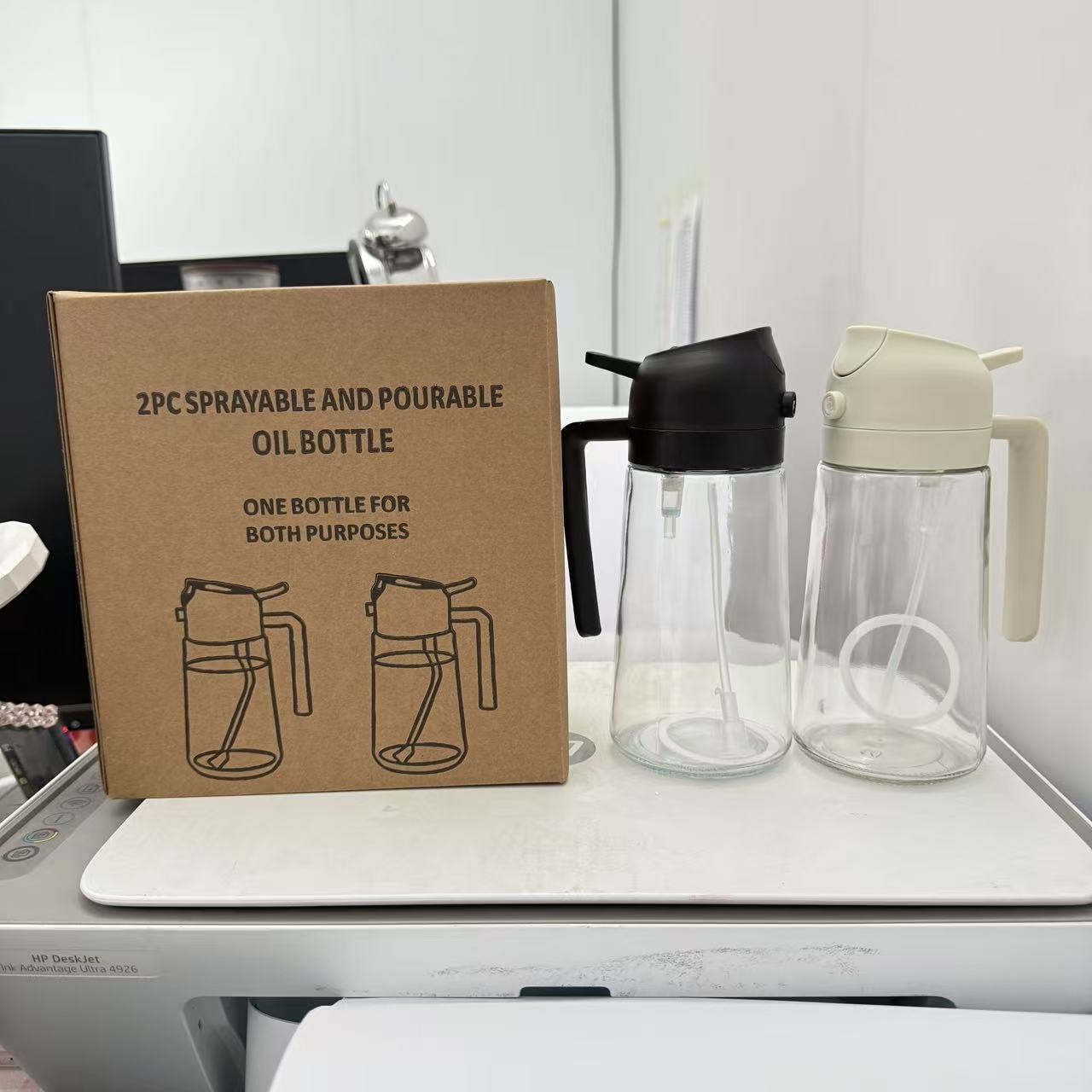 Olla de aceite, olla de aceite de vidrio de cocina doméstica de doble propósito, boquilla de aceite de alta presión, dos en uno, nueva olla de inyección de aceite de vidrio a presión