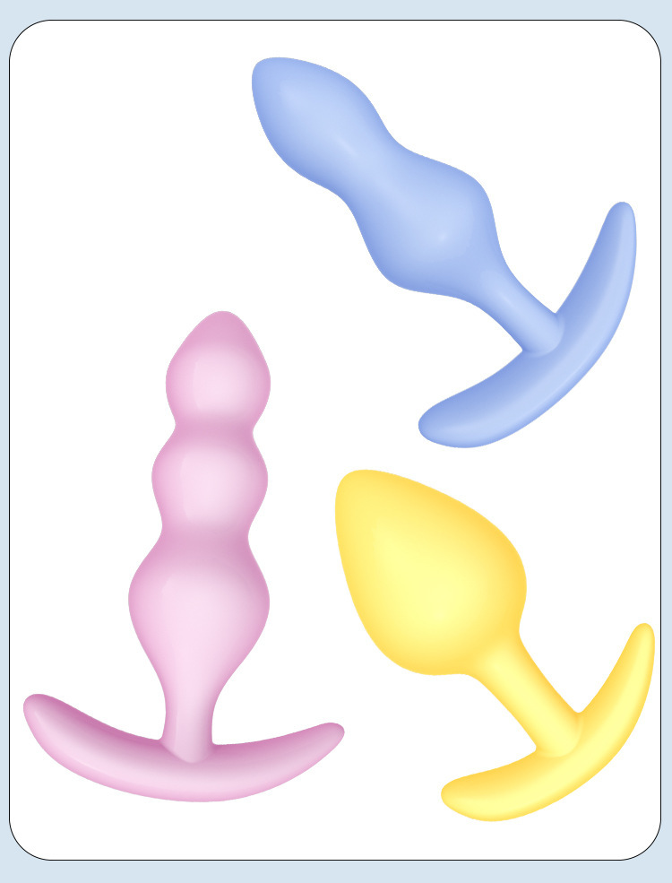 Jiuai Entry-Level TPE Anal Plug for Adults, Pink/Yellow/Blue — detail image 9