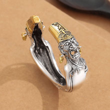 男款霸气黑白无常开口手镯S925纯银七爷一见生财八爷天下太平镯子