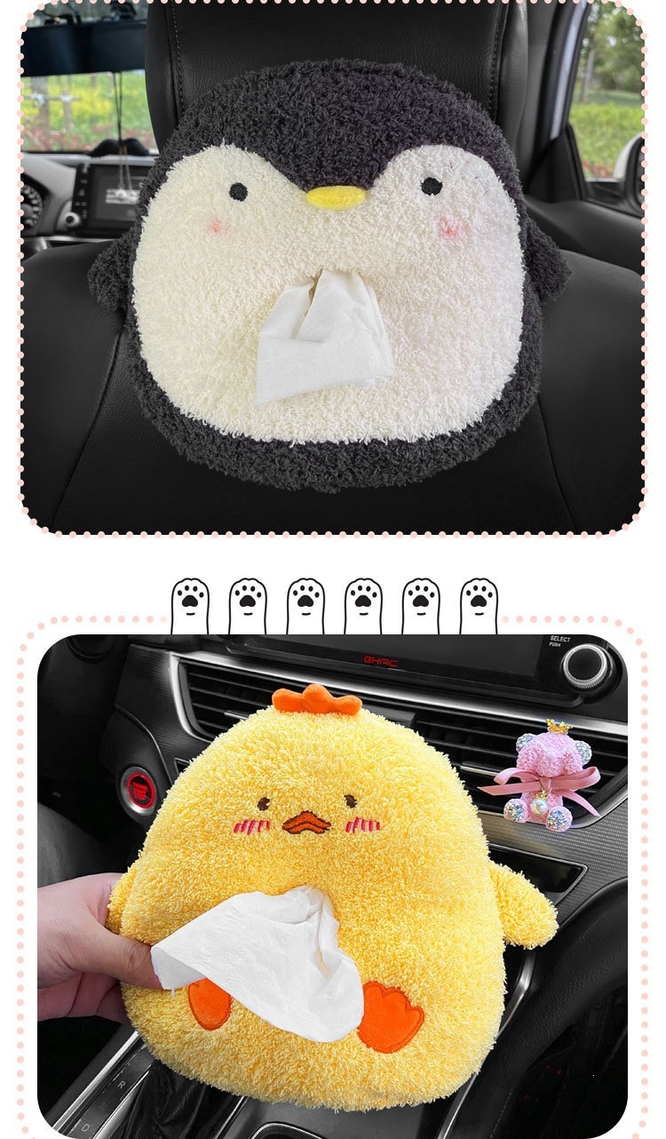 Car cartoon tissue box, seat back hanging tissue box, creative and cute car interior accessory tissue holder