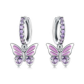 亚马逊款合金蝴蝶吊坠耳环气质优雅百搭时尚女士饰品