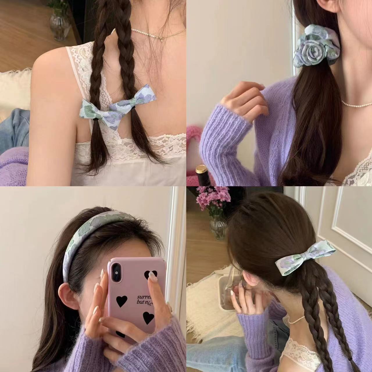 韩国莫兰迪色蓝紫蝴蝶结发夹刘海夹后脑勺夹子甜美复古春夏发饰女