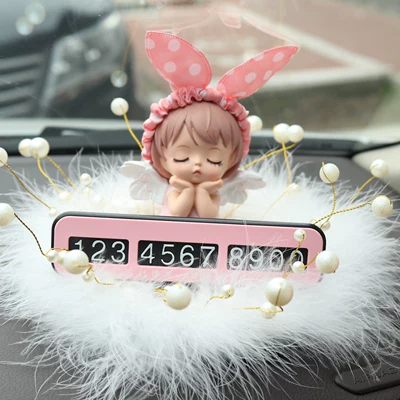 Nömrəli dayanma kartı, Car Interior Creative Temporary - annie-bow-pink-pearl-feather-pad-suspended-pink