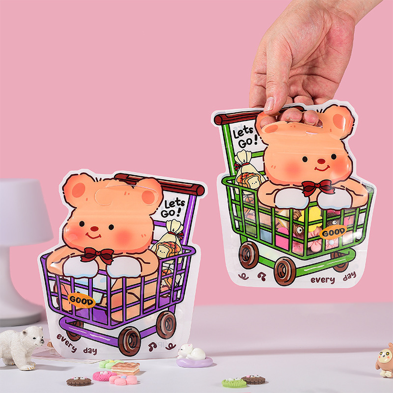 かわいい漫画のクマの特殊な形のプラスチック製のハンドバッグおもちゃスナック自己密封包装袋ヘアピン小物ギフトバッグ|undefined