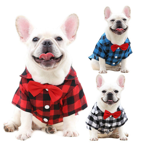 Dog Plaid Shirt Suit Wedding Dress French Bulldog Small, Medium and Large Dog Pet Clothes Cat Supplies
