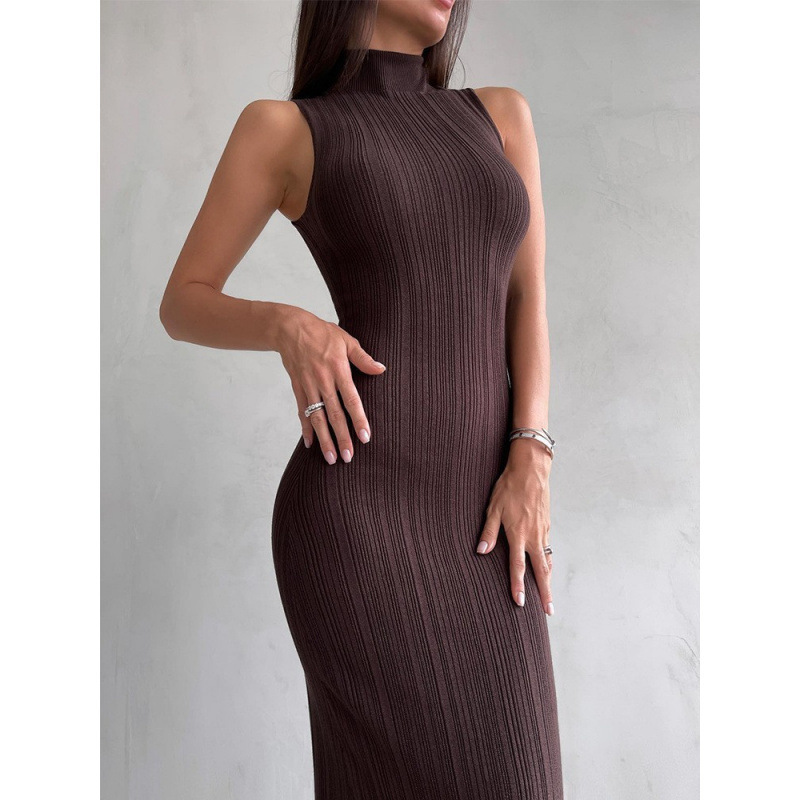 Knitted High-Neck Sleeveless Tight-Fitting Dress 2026 Spring/Summer New Mid-Length Dress Elegant French European and American Style Dress Knitted High-Neck Sleeveless Tight-Fitting Dress 2026 Spring/Summer New Mid-Length Dress Elegant French European and American Style Dress