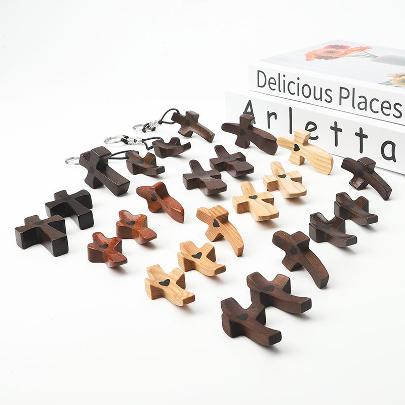 Cross-Border Hot Product Black Walnut Cross American Handle Piece Church Easter Gift Thumb Wooden Word Stand