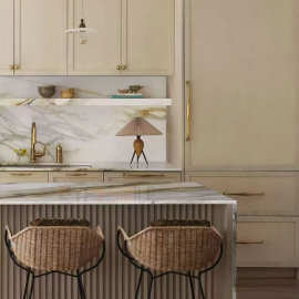 Natural Marble Kitchen Island Top & Feature Wall Stone