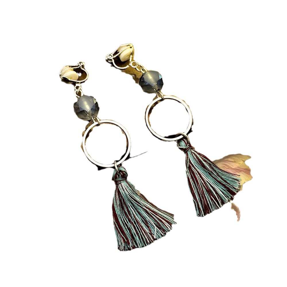 Pendientes de borla larga retro de estilo chino sin orejas perforadas Pendientes de lujo ligero de alta gama Pendientes de nicho de estilo étnico