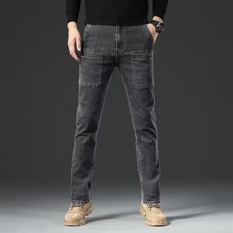 Primavera y otoño nuevos pantalones jeans hombre de alta calidad pantalones de marca de moda versátiles cómodos elásticos lavados con agua pantalones casuales rectos