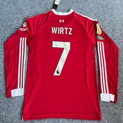 25-26赛季利物浦主场球衣长袖7号维尔茨球迷版号萨拉赫球迷版足球