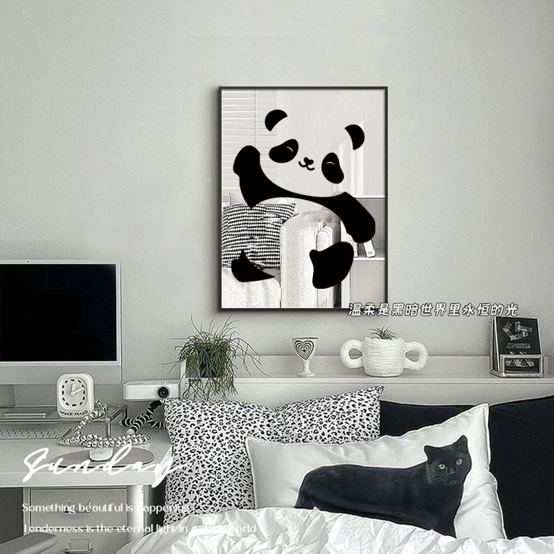 熊猫现代极简装饰画家居饰品儿童房客厅卧室背景墙床头挂画玄关