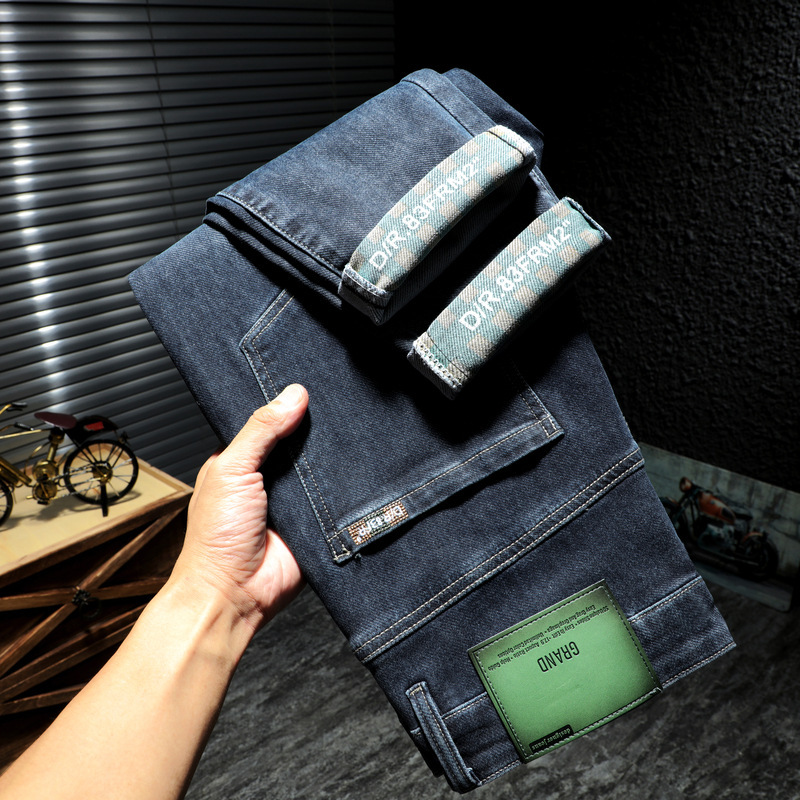 New Spring and Autumn Men's Korean-style Denim Fashion Brand Casual Elastic Micro-cone Small Straight Jeans for Young Men