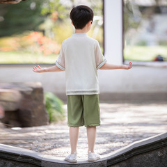 兒童漢服套裝夏季男童中國風改良水墨畫唐裝兩件套男孩古裝演出服