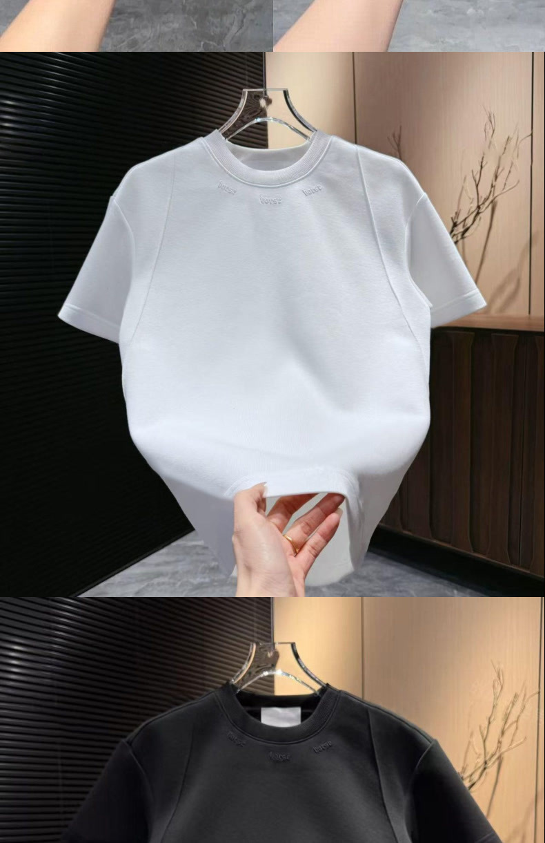 Men's Casual Crew Neck T-Shirt 2026 Spring Short Sleeve Patchwork Design Korean Style Simple Versatile Base Layer Embroidered_voghion.com