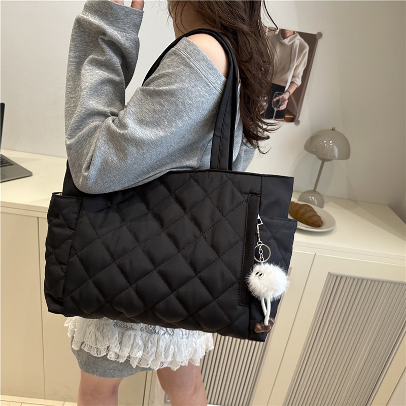 ins棉服包包女2025秋冬新款菱格大容量手提托特包通勤购物单肩包|undefined