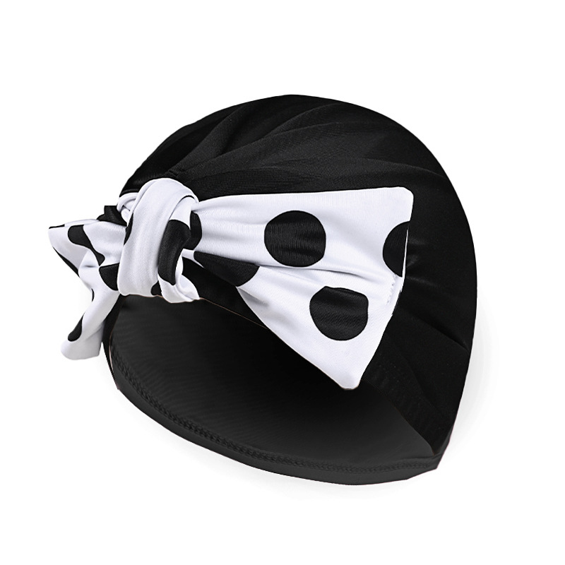 Gorro de baño, cabello largo, sin cabeza, circunferencia de la cabeza grande para adultos, tela plisada de alto valor, protección de los oídos de moda, gorro de baño de tela de lujo ligero