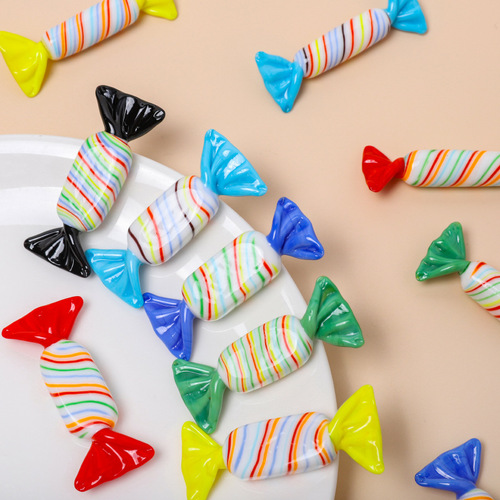 Creative Colorful Striped Candy Glass Craft Ornament for Home Office Desk Decoration Car Decorations