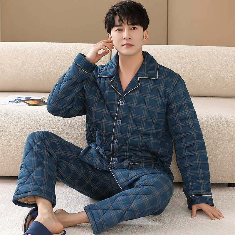 100% algodón de invierno engrosado más tamaño pijamas de tres capas de los hombres jóvenes acolchada Chaqueta de algodón acolchado de invierno ropa para el hogar cálido
