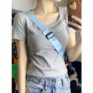 Right Shoulder Short-Sleeved T-Shirt Women's Slim Fit Summer 2025 New Ins Sexy Square Neck Short Top