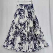 2025新款垂感雪纺百褶裙女春高腰a字裙山水画简约百搭半身长裙