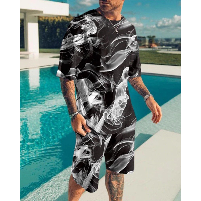 Suit de camiseta de hombre de estilo deportivo impresión digital impresión de ropa de trabajo Aliexpress suministro de mano 3D manga corta