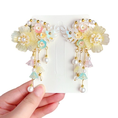 Girls' Hanfu Head Accessory Children's Ancient Costume Princess Tassel Hair Clip Chinese Style Little Girl Ancient Style Step-Around Hair Pin Head Accessory