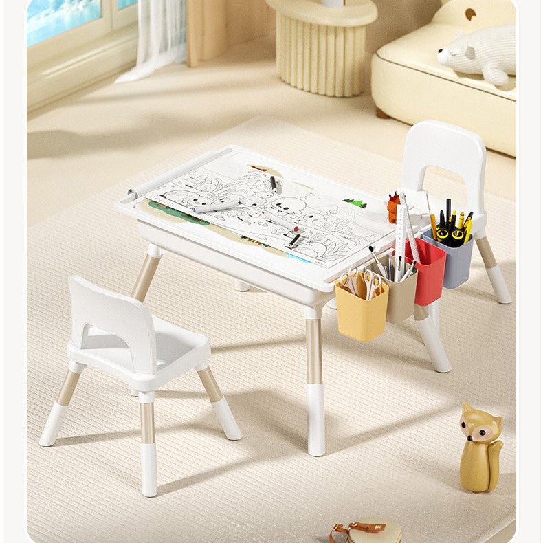 Double Children's Multifunctional Adjustable Learning and Educational School-Specific Table and Chair Set