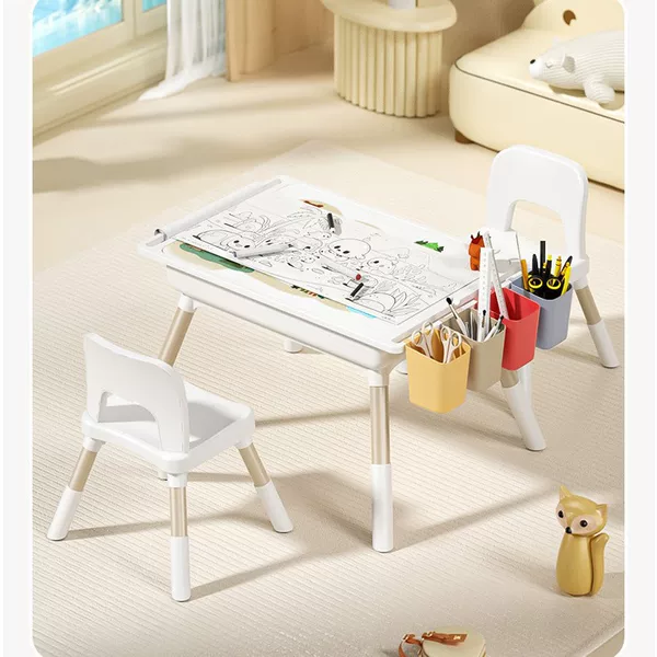 Double Children's Multifunctional Adjustable Learning and Educational School-Specific Table and Chair Set
