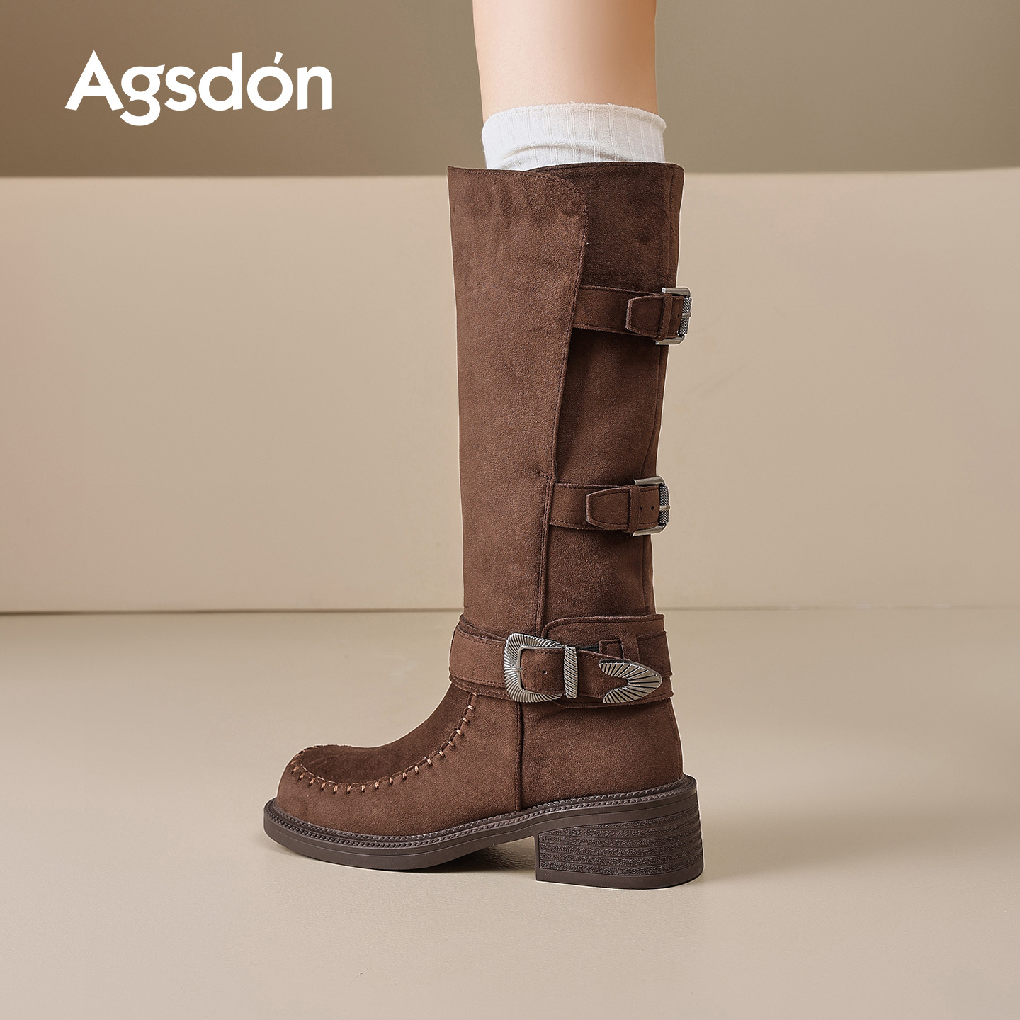 Auge Shi Deng botas marrones mujeres 2025 nuevo otoño invierno Xinjiang turismo occidental botas botas caballero botas image 3