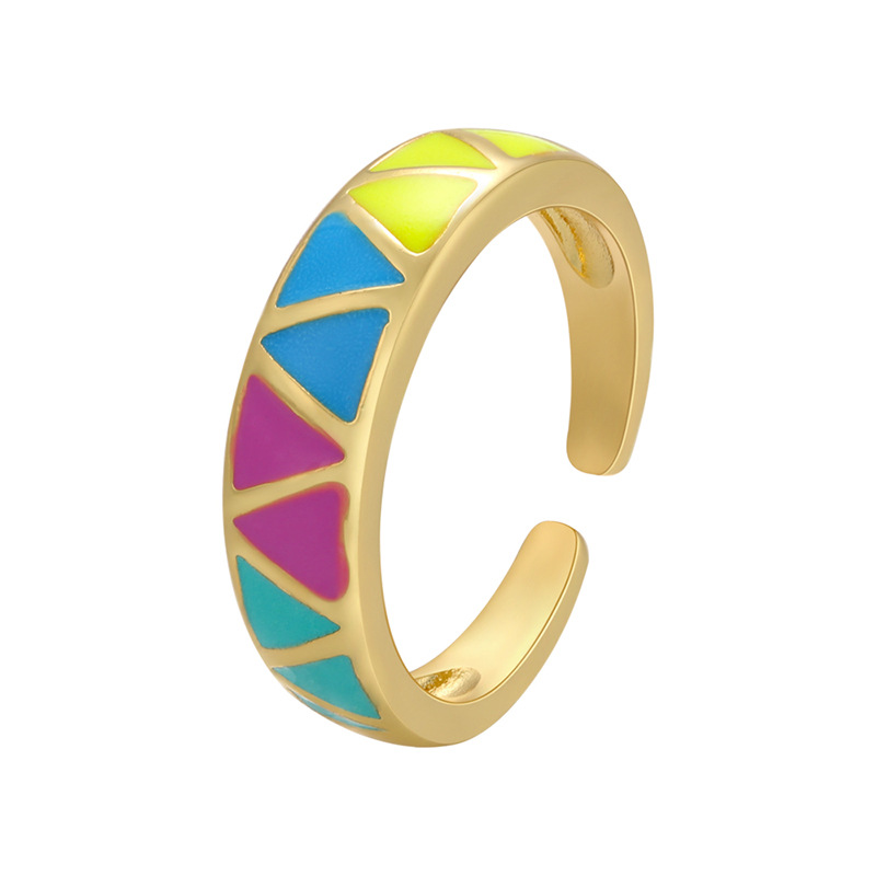 wholesale drop oil mixed color grid stripe opening adjustable ring Nihaojewelry