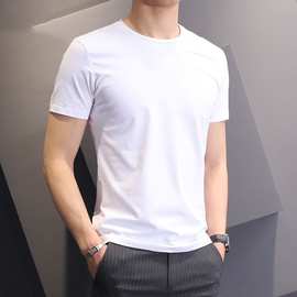 男士纯色白色短袖t恤加肥大码夏季韩版修身潮流帅气圆领半袖体恤