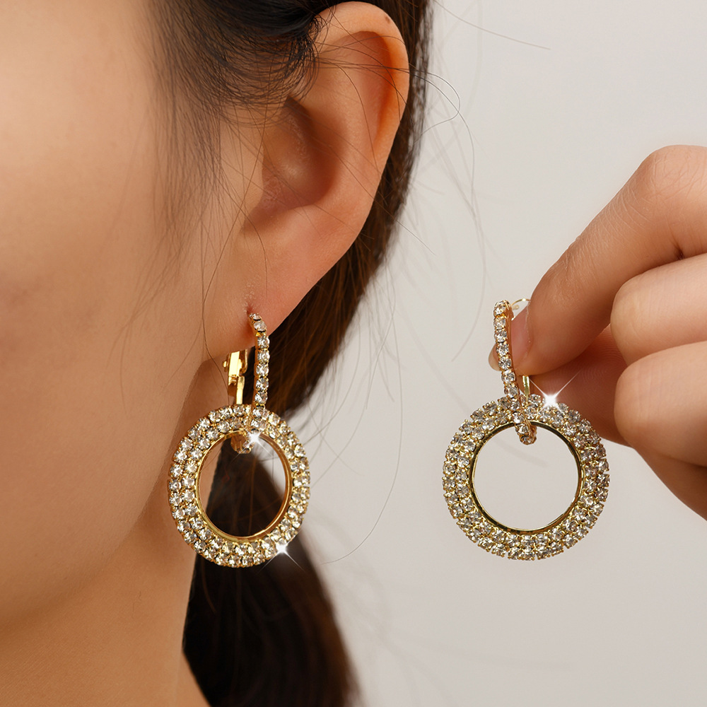 Pendientes largos de círculo con strass - Pendientes colgantes de personalidad estilo coreano - Pendientes exagerados europeos/americanos para mujer image 3