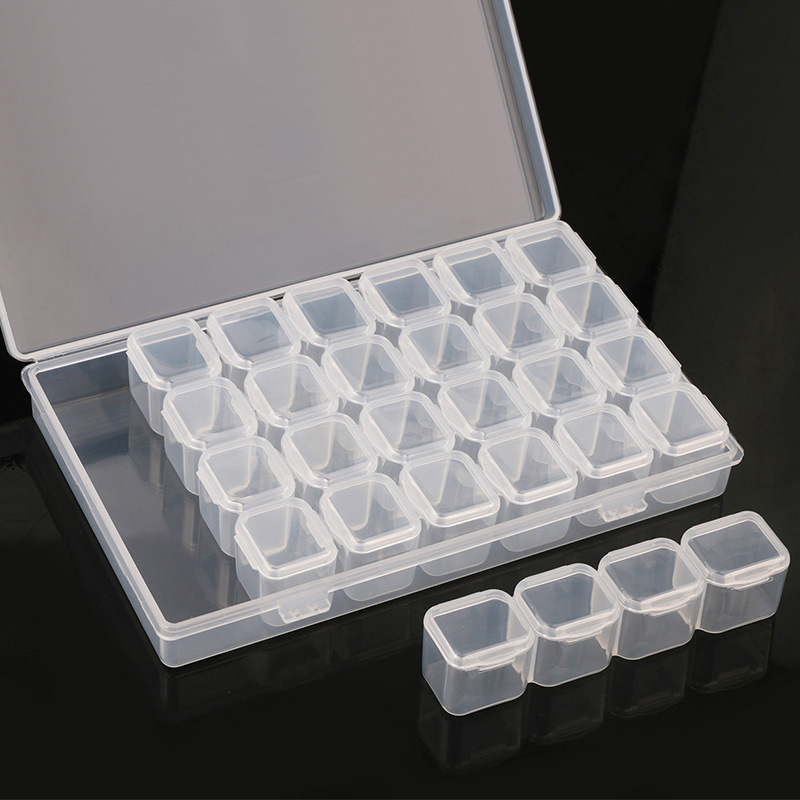 Manicure Tools and Jewelry Storage Box 28 Compartments Desktop Transparent Jewelry Storage Box Removable Mini Nail Drill Box