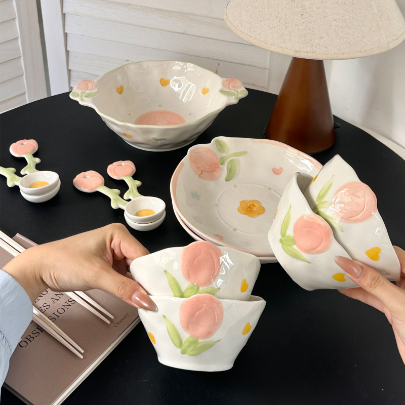 新しいセラミックユージンフラワー食器セット、ボウル、皿、家庭用釉下色新築祝い、結婚祝い、新婚ギフト|undefined