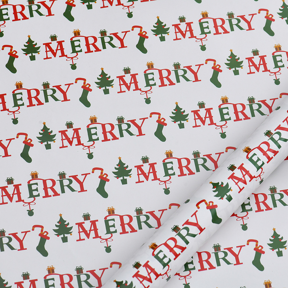 Nuevo papel recubierto brillante papel de regalo de navidad papel de regalo muñeco de nieve de dibujos animados árbol de navidad papel de regalo