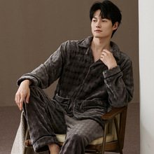 【鹿顶顶】300g睡衣男士法兰绒秋冬加厚保暖中年爸爸家居服套定制
